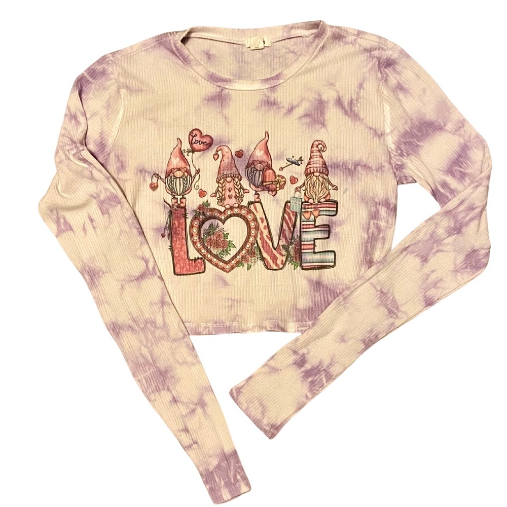 Purple & White Cropped Top with Gnome Valentine Graphic Size Small